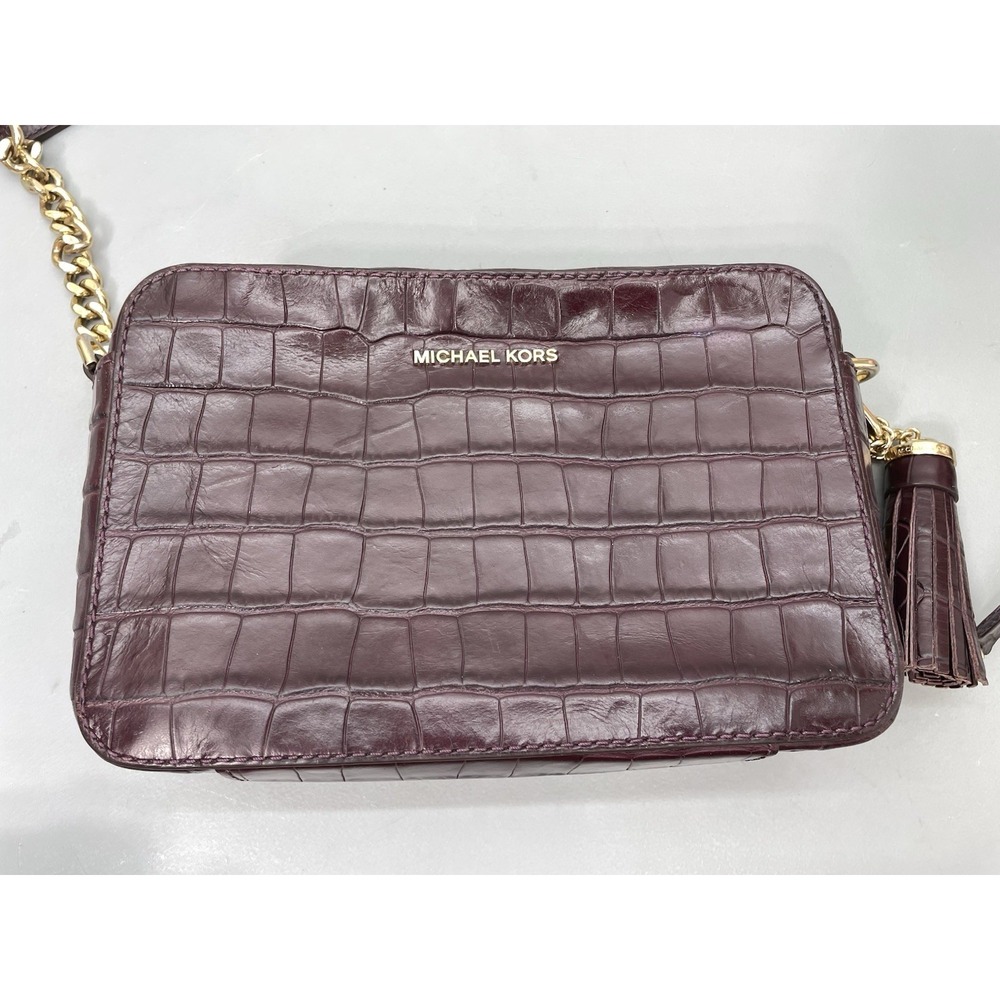 Michael Kors Ginny Medium Crocodile Embossed Leather Crossbody Bag Purse Purple - Picture 2 of 13